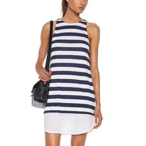 A.L.C Blue White Stripe 100% Linen Mesa Mini Dress Size XS